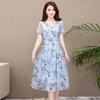 Fashion Casual Women O-Neck Short Sleeve Ladies Loose  Print Knee Length Dress