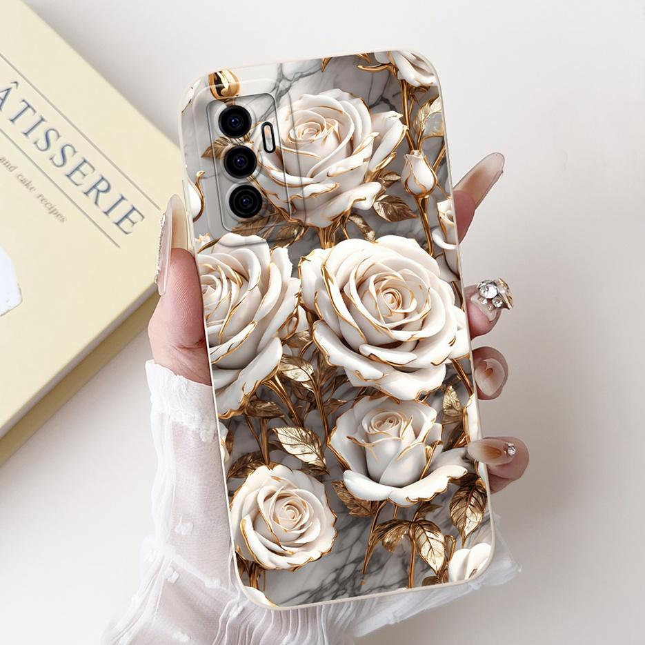 For Vivo V23e 5G Case V2126 Luxury Cat Flowers Painted Cover Soft TPU Phone Case For Vivo V23 Pro V 23 VivoV23 E Back Cover Bags