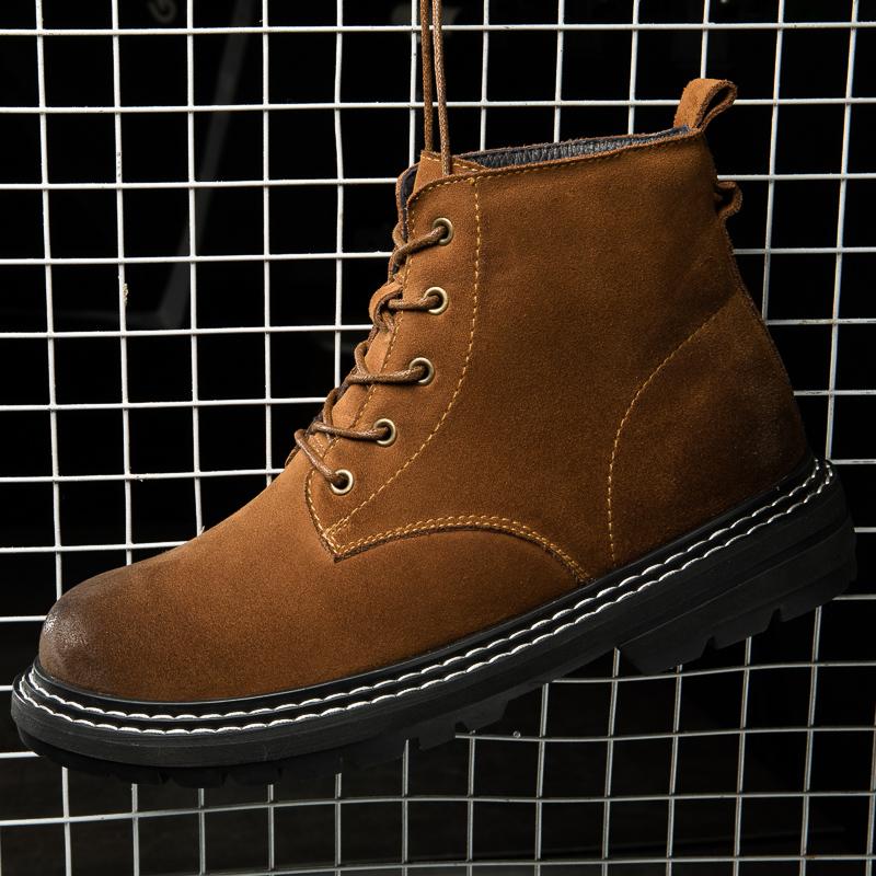 Fashion Handsome Men's Motorcycle Boots Outdoor Work Boots Men's Genuine Leather Short Boots Winter Cotton Boots Thick Soled Ankle Boots