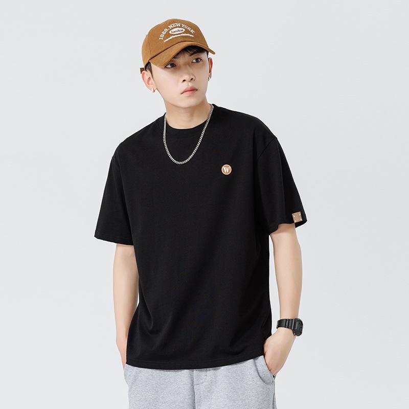 Kunhai Pengyun Men's Summer Heavyweight Cotton T-Shirt - Casual Short Sleeve with Simple Embroidery