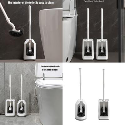 Compact Bathroom Brush and Holder Set for Deep Scrubbing In Tight Space Curved Design Toilet Bowl Scrubber Long Handle