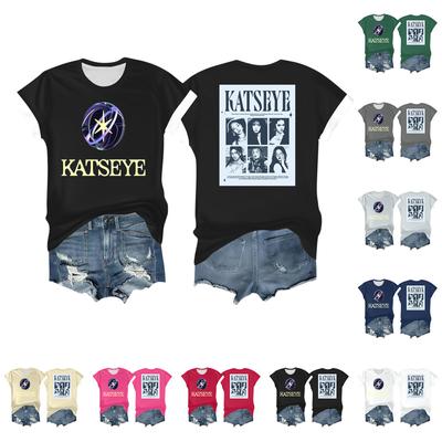 Damen Casual Bedrucktes T-Shirt Rundhals Pullover Kurzarm Top