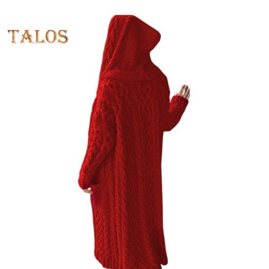 Dámská svetrová bunda s kapsami Střední délka Pletené s kapucí a zakroucená textura Jednobarevná Bunda s dlouhým rukávem Velká velikost Silné svrchní oblečení pro každodenní dojíždění