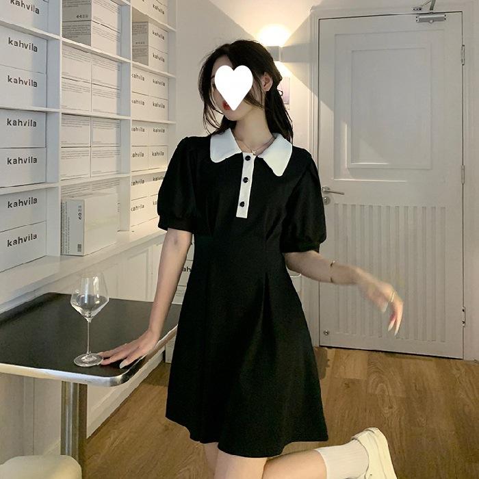 Fashion Korean Version Waist Design Polo Collar Short-sleeved Long Dress Women's Summer Thin Niche Versatile Dress