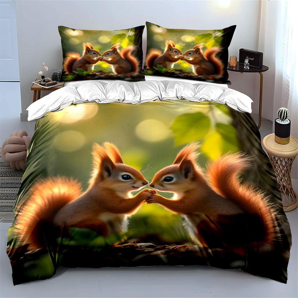 Cute Squirrel Forest Decor Set Multiple Sizes Kid'S And Adults' Bedroom Exquisite 3Pc Bedding Set, Gift