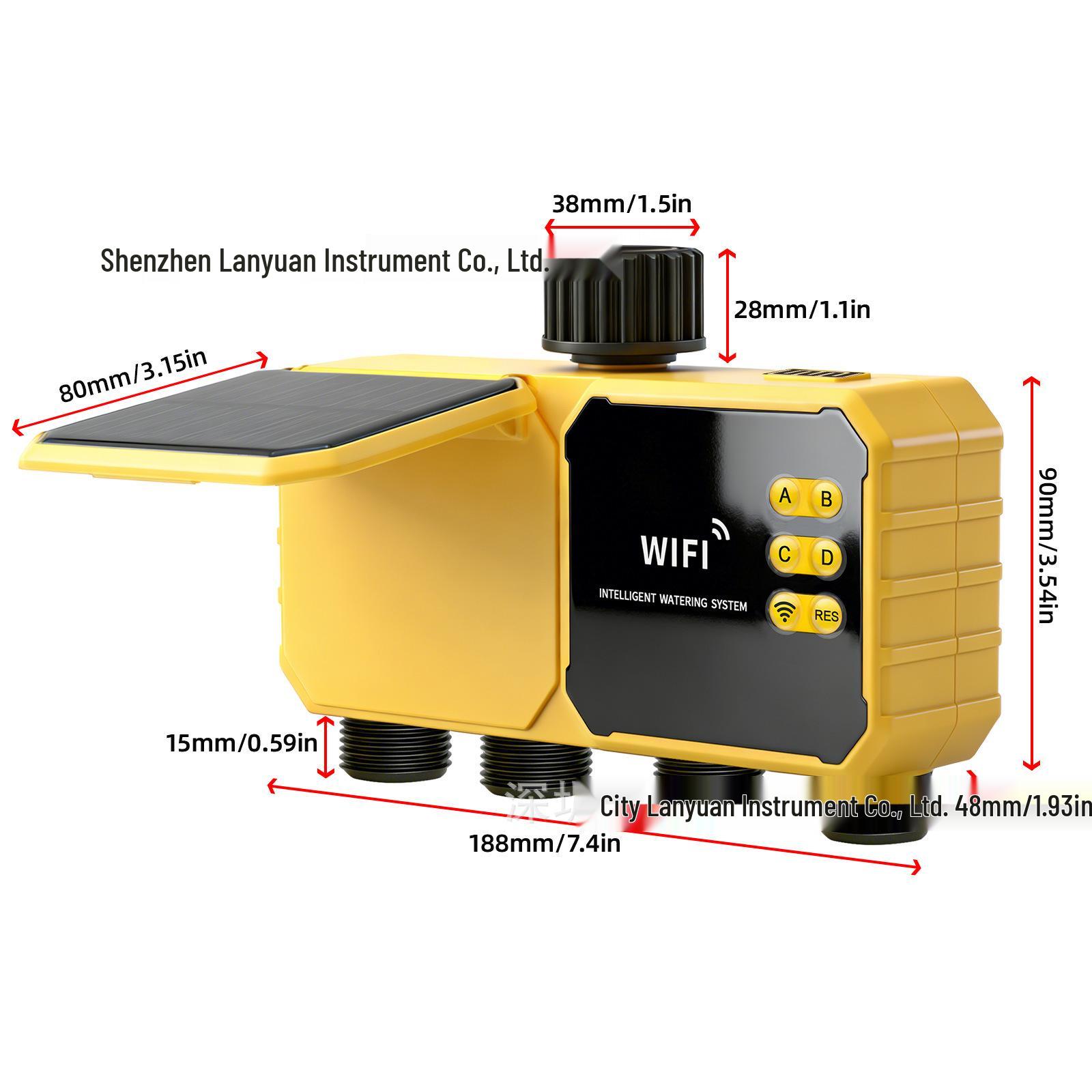 Graffiti Solar-Powered Smart WiFi Water Valve Control for Automatic Four-Way Irrigation and Remote Flower Watering Timer
