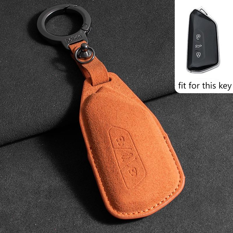 Suede Leather Car Key Case for Volkswagen VW Magotan Passat B8 TIGUAN MK2 Golf 8 2020 for Skoda Octavia A8 A7 2021 SEAT Leon MK4