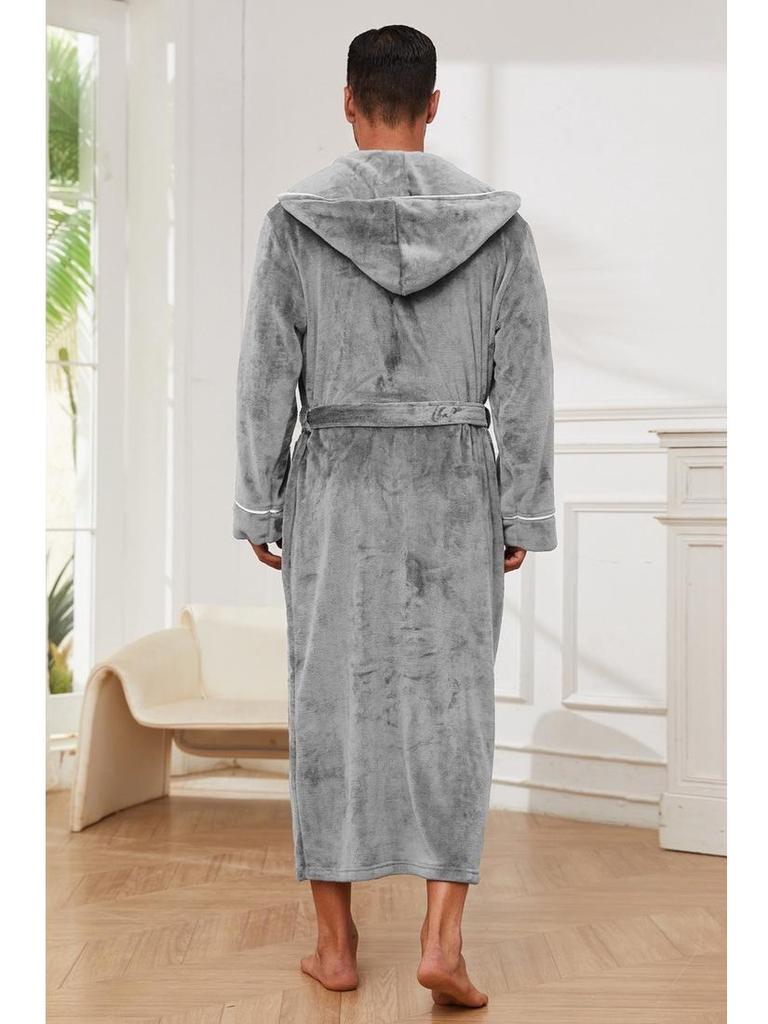 Flannel Couple Bathrobe: Men's and Women's Coral Fleece Pajamas, Thickened Mid-Length