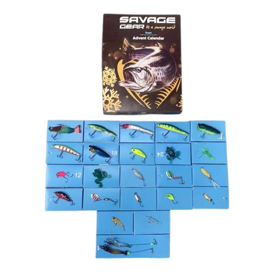 

Рыболовный адвент-календарь 2024 года для рыболовов 24 дня рыболовные приманки крючки аксессуары рождественский подарок для любителей рыбалки синий