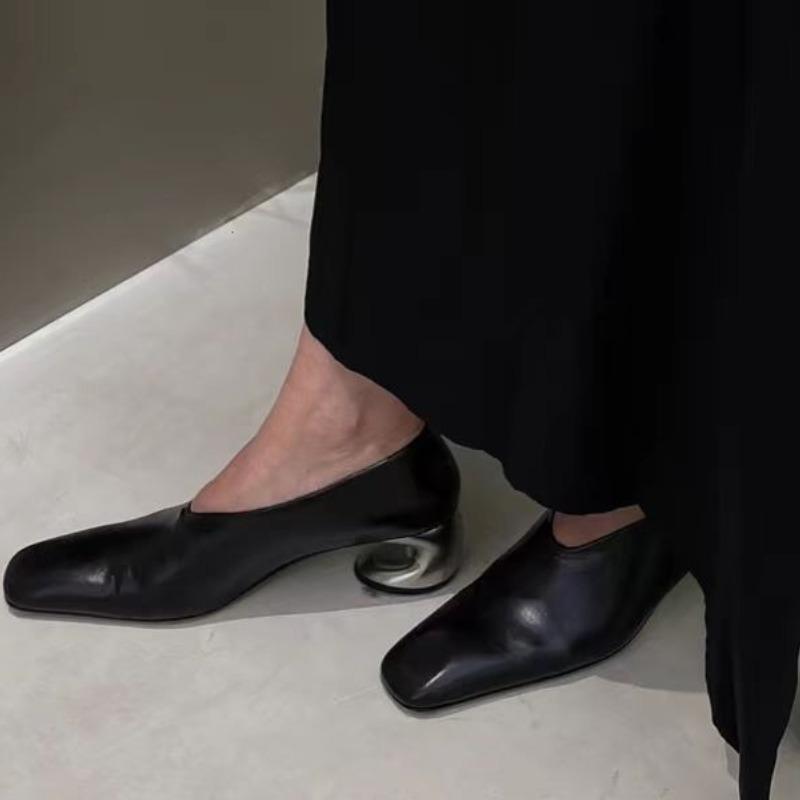 Women's Fashion New Square Toe Deep Mouth Splice Slip-proof Wear-resistant Special Heel Shoes Summer Single Shoes