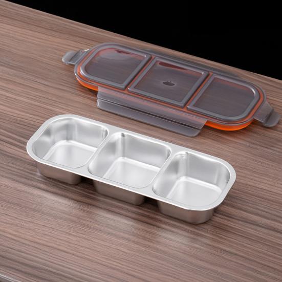 2Pcs Stainless Steel Snack Containers Leak-proof Sauce Box 700ml Divided Snack Food Containers 2/3 Compartment Condiment Box with Lids for Kids Adults