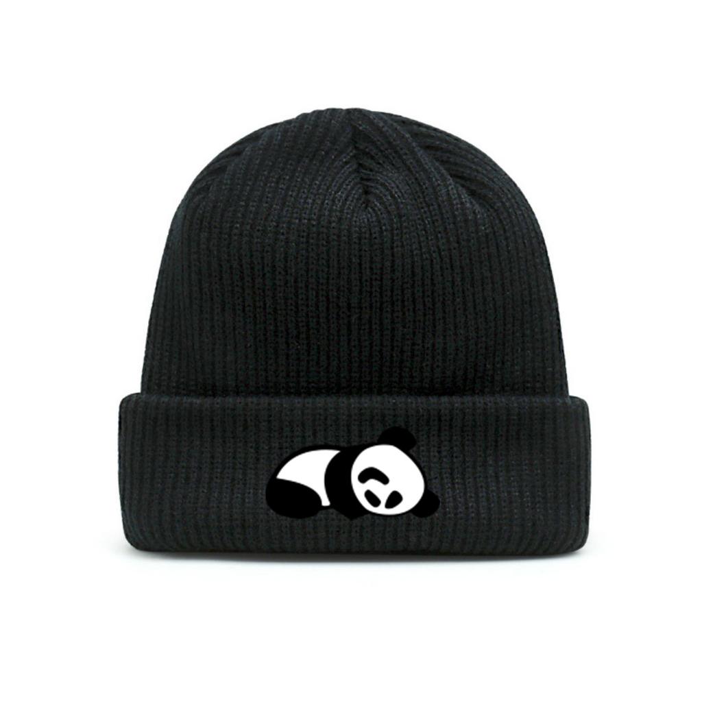 Unisex Panda Print Knitted Hat Elastic Polyester Breathable Warm Winter Hat