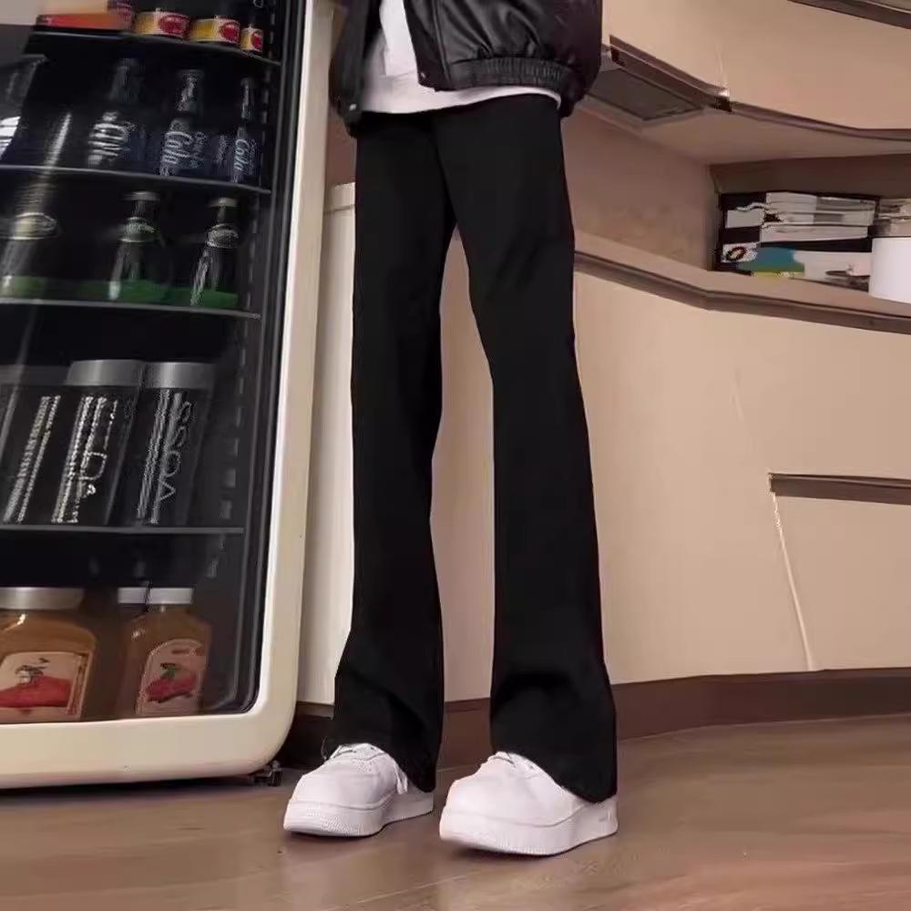 

Men s Slim Fit Micro-Elastic Black Dress Pants - American High Street Vibe, Micro-Flared Straight Leg Trousers, Perfect for OOTD. Medium чорний