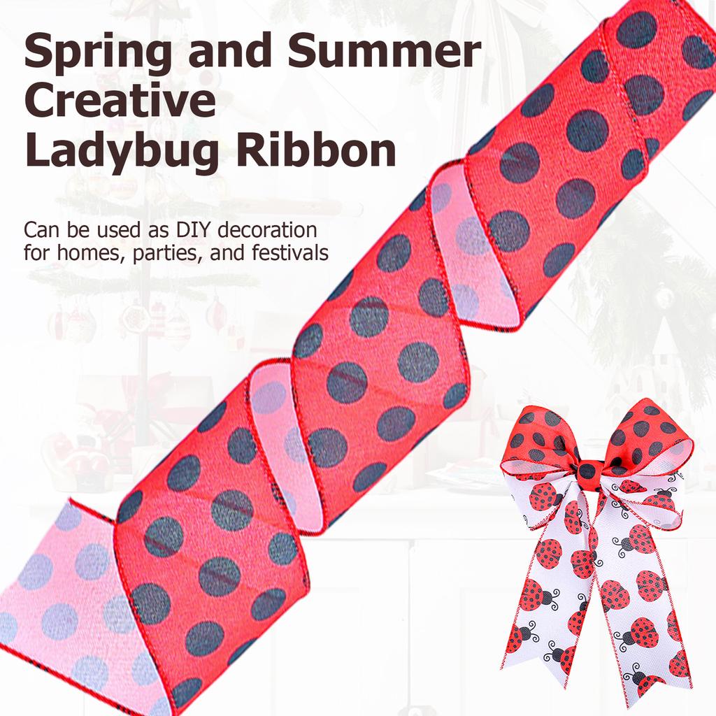 2.5" X 5.5Yard Ladybugs Ribbons Lady Bug Wire Edged Wrapping Ribbon Red Polka Dot Wired Edge Ribbon Red Dot Craft Ribbon