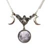 Retro Fashion Sliver Color Triple Moon Goddess Crescent Moon Crystal Glass Pendant Necklace for Women Amulet Charm Jewelry Gifts
