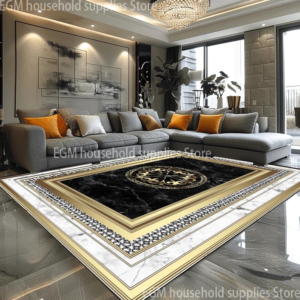 European Style Luxury Large Rugs For Living Room Black Gold Parlor Sofa Carpet Non-Slip Easy Cleaning Coffee Tables Mat 200X300