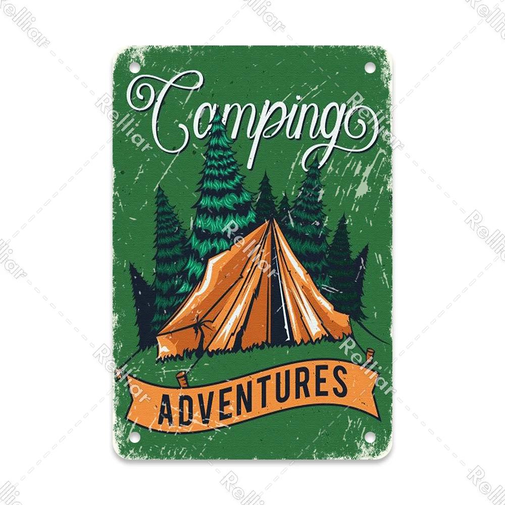 Retro Happy Camper Dekoracyjny Talerz Przygoda na Zewnątrz Metalowy Znak Blaszany Symbol Dzikiej Przyrody Ornament Plakat Dekoracja Domowego Baru Klubu Tablica