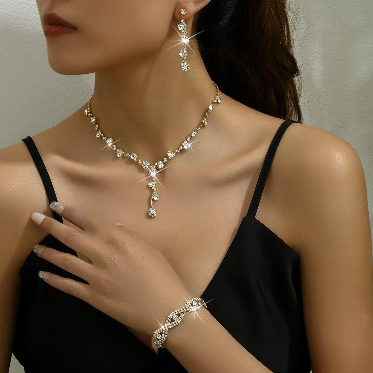 Модный роскошный женский ювелирный набор: Свадебное колье, серьги, браслет - дизайн  Капля воды золотой