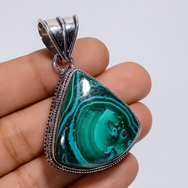 

Beautiful Top Grade Qualite 100% Natural Malachite Chrysocolla Pear Shape Vintage Handmade Jewelry 925 Steling Silver Pendant 2 WSJ-4861 2