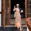 Holiday Style Print Neck Sling Dress Women's Island Beach Photo Long Skirt