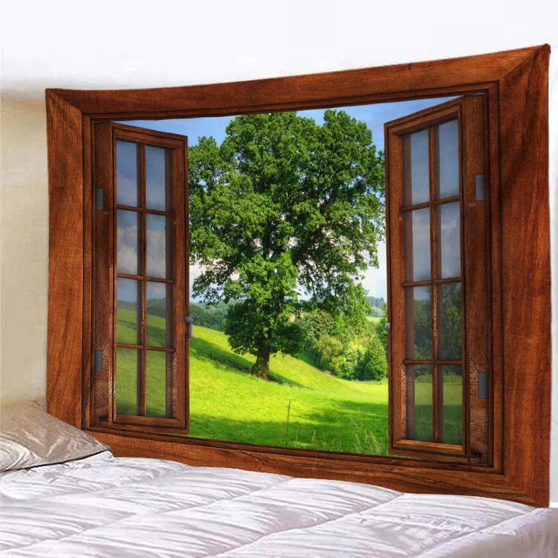 Window View Tapestry Wall Hanging Bedroom & Living Room Wall Decor Backdrop Tree Hollow Stove Hanging Large Tapestry