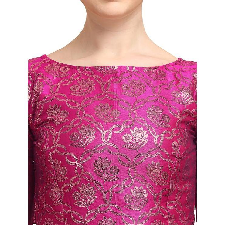 Womens Jacquard Boat Neck Saree Blouse