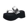 Premium Silver Rhinestone Toe Slippers Women's Summer Wear 2025 New Small Height-increasing Platform Beach Shoes