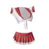 2 Pcs/Set Skirt Top Set Plaid Print Low-cut V Neck Short Sleeve Color Matching Waist-exposured Lace Up Low Waist Honeymoon Sex Clothes