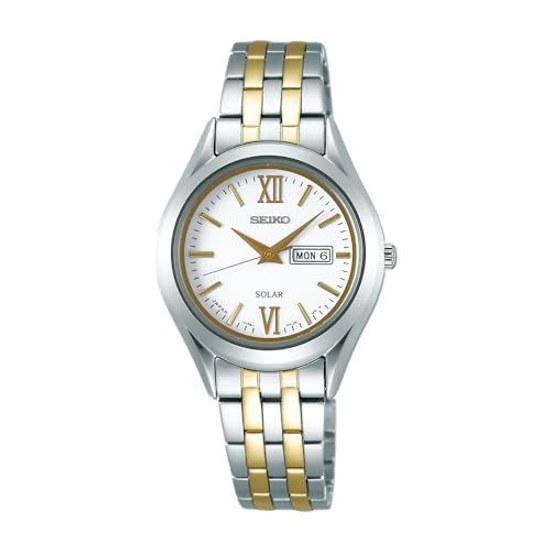 SEIKO SELECTION STPX033 Ladies Wristwatch Made Japan Solar-powered Pair Sapphire Glass Date Day Calendar Silver Yellow Gold White Dial Stainless