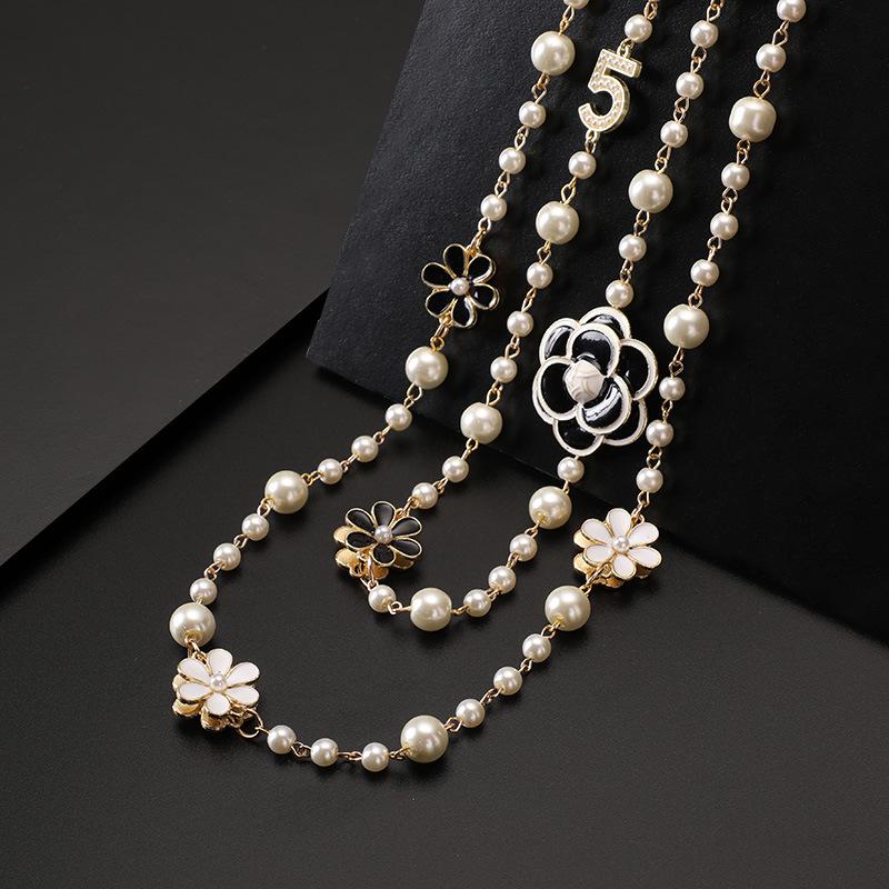 2023 Glass Pearl Double Layer Long Pendant Necklace for Women