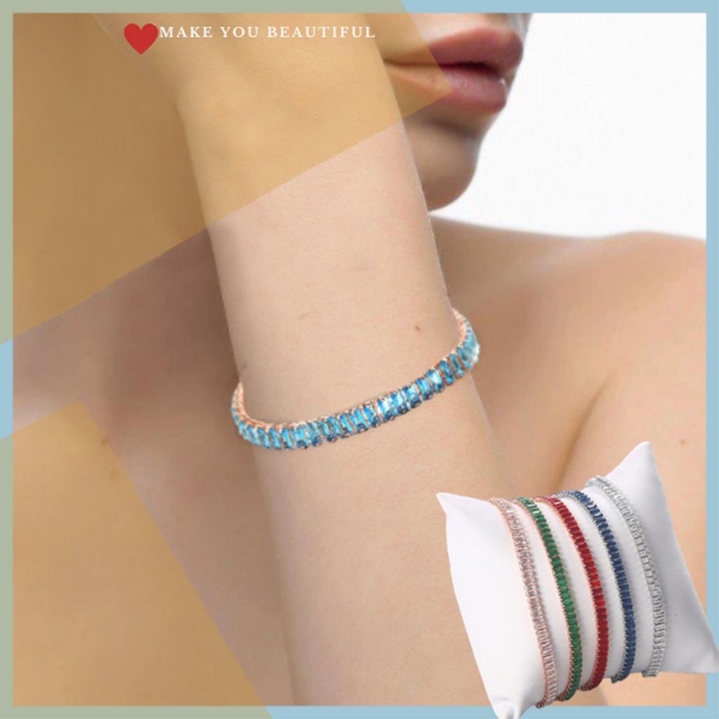 Women Metal Round Bead Square Zircon Chain  Bracelet