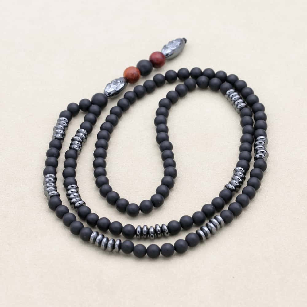 6mm Black Matte Onyx Hematite Carving Bead Men's Necklace Beaded Pendant Necklace Punk Handmade Jewelry Gifts