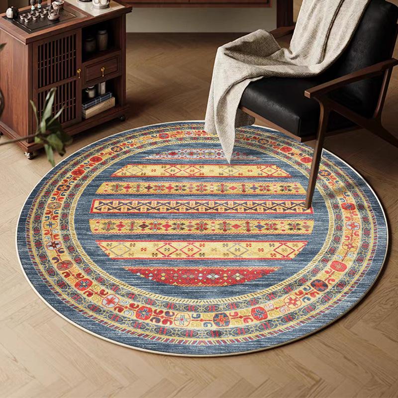 VIKAMA Retro Round Carpet, Living Room Persian Ethnic Style Sofa Cushion, Bedroom Study Room Carpet, Home Decoration