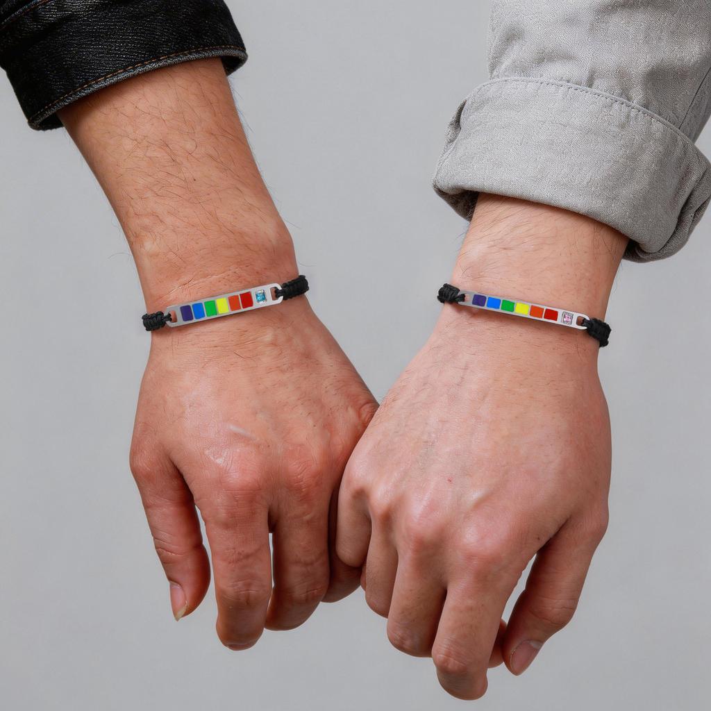 Vnox Rainbow Pride Adjustable Bracelet, Stainless Steel Bar with Zircon, Nylon Woven Bracelet for LGBTQ Gay Lesbian Jewelry Gift