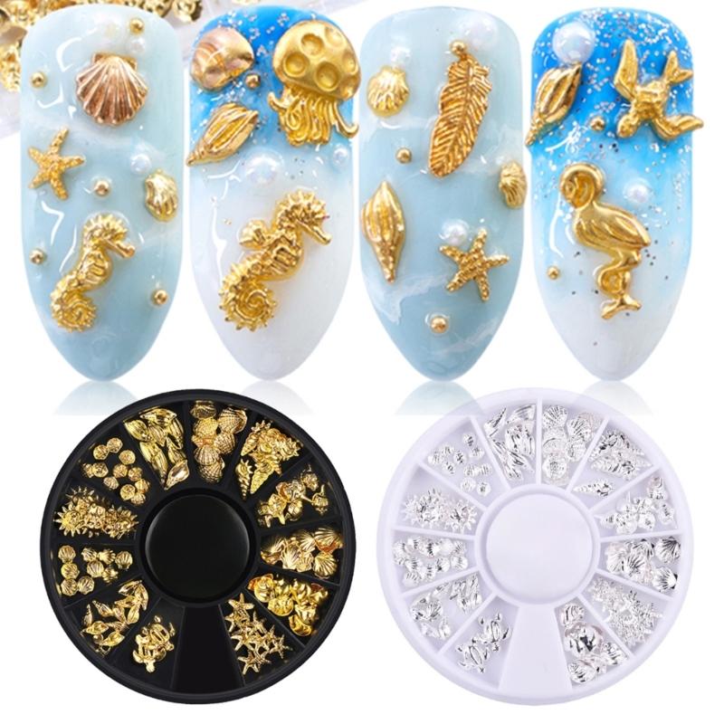 Summer Nail Art Sequins Glitter Nail Art Decals 3D Metal Frame for Shell Sea Starfish Studs on Nails DIY Charm Jewelry 1
