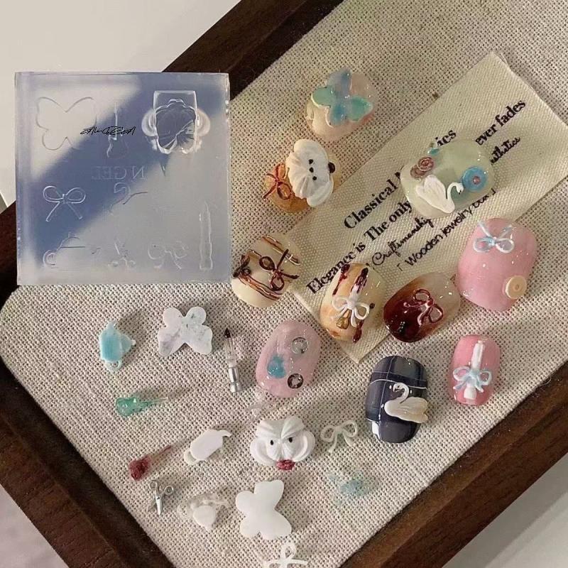 Y2K Silicone Nail Mold Musical Note Dolphin Cartoon Puppy Bowknot Design Tools for DIY Manicure Nail Art Decoration