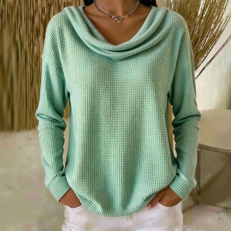 Women S Casual Loose Solid Color Mock Neck Long Sleeve Pullover Sweater