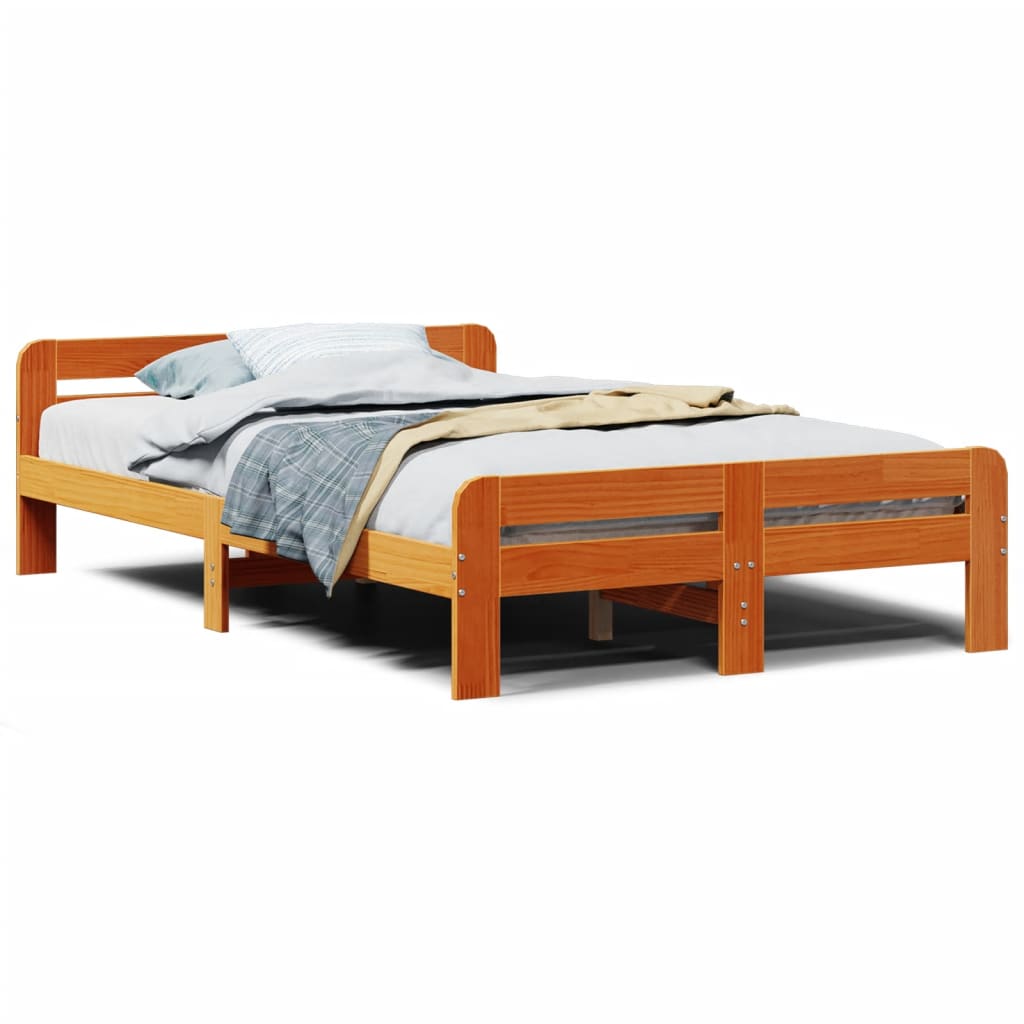 Solid Wood Bed Frame without Mattress Wax Brown 135 x 190 cm Pine Wood
