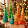 Holiday Window Sill Decoration Resin Christmas Tree Figurine, Gradient Green Orange Tabletop Decor with Star Colorful Statue Topper, Hand-Painted