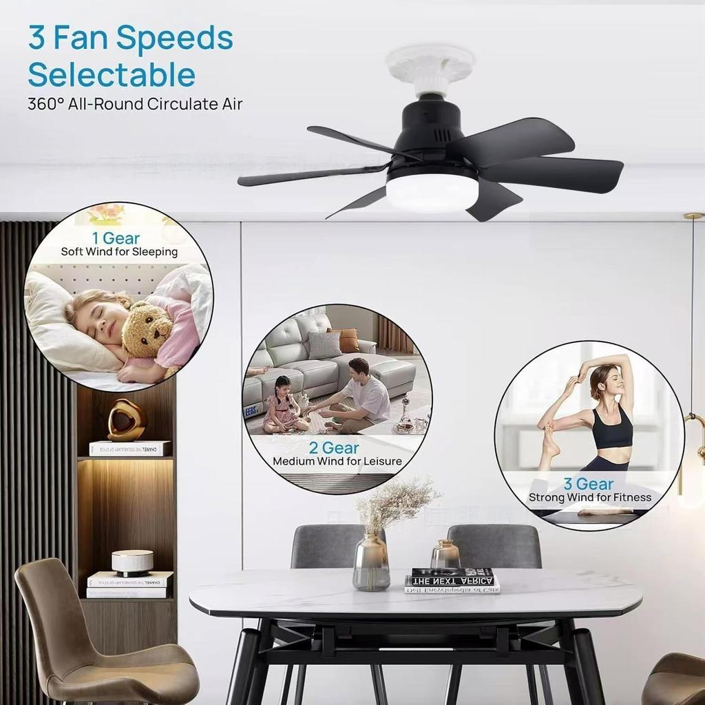 E27 Silent Fan Light with Intelligent Control for Home & Restaurant