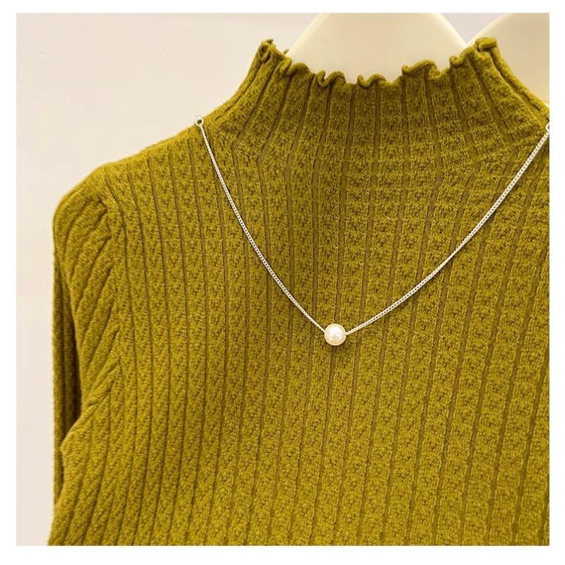 Autumn Winter Semi Turtleneck Knitted Pullover Women Sweater Casual Simple Bottoming Shirt Office Basic Pleated Solid Color Tops New Woman Clothing