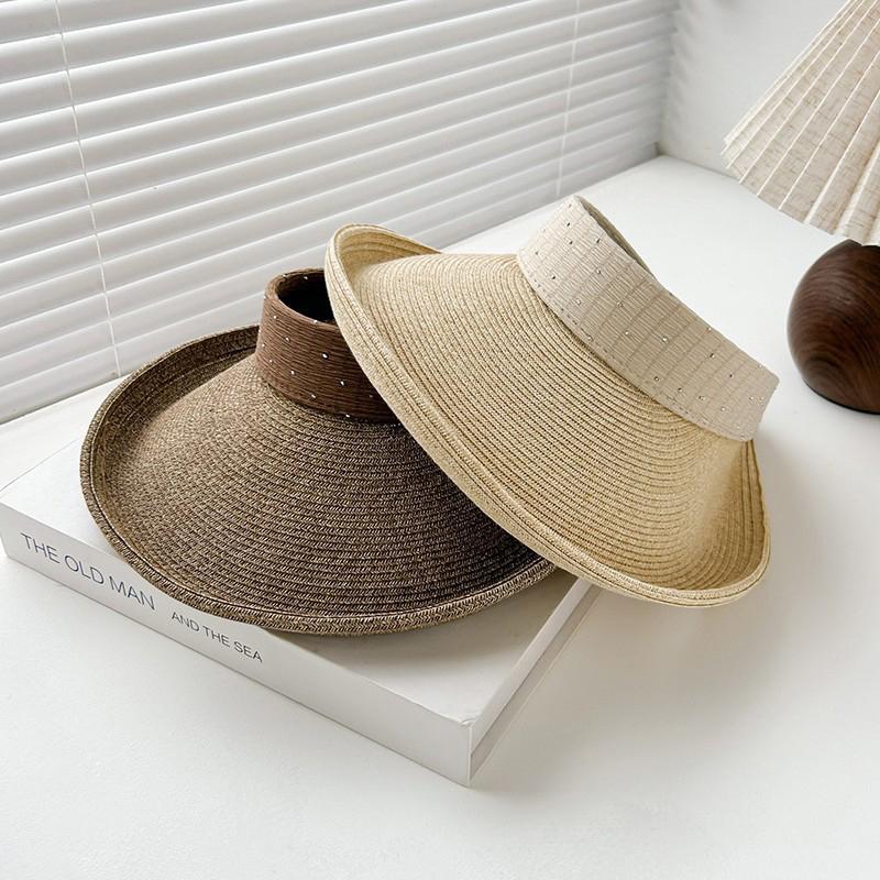 Big Brim Empty Top Straw Hat Women Summer Anti-Uv Protection Sunscreen Sun Hat Foldable Roll Up Shades Outdoor Cycling Beach Cap