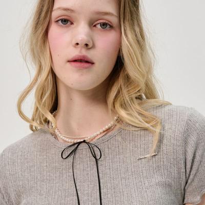 SORRY TOO MUCH LOVE Slim Ribbon String Pearl Necklace_Ivory