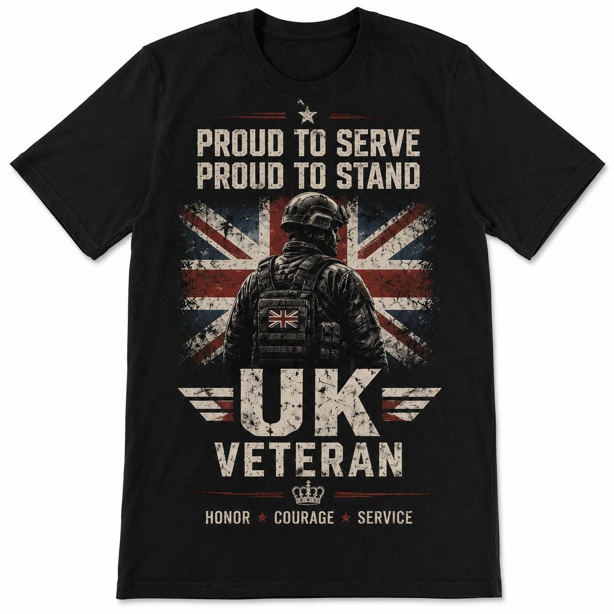 UK Veteran T-Shirt Proud To Serve British Military Soldier Union Jack Tee S разноцветный