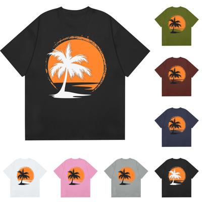 Men's  Round Neck Casual Hawaiian Beach  Printed Short Sleeve T-shirt Top