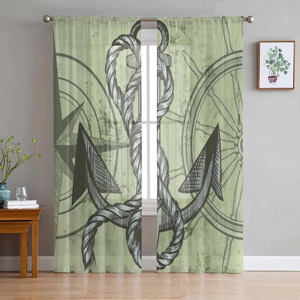 Nautical Octopus Retro Tulle Curtains For Living Room Sheer Curtain For Bedroom Kitchen Blinds Voile Curtains