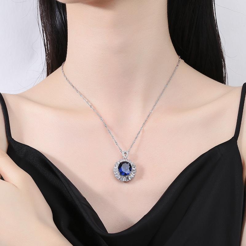 Elegant Women's S925 Sterling Silver Pendant Necklace with Green, Red, and Yellow Nano Sapphires