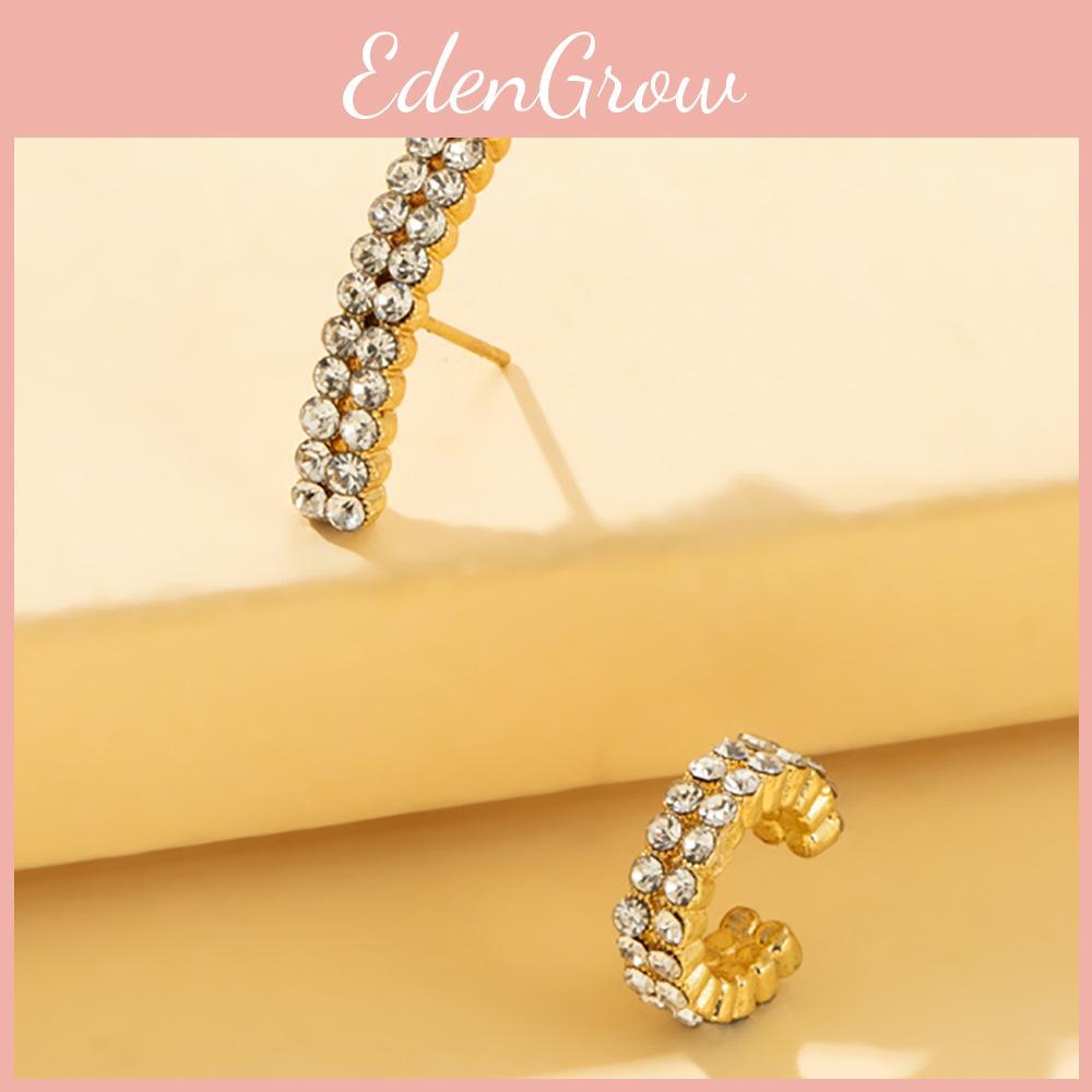 Double Fashionable Row Rhinestone Earrings Set With Design Asymmetric