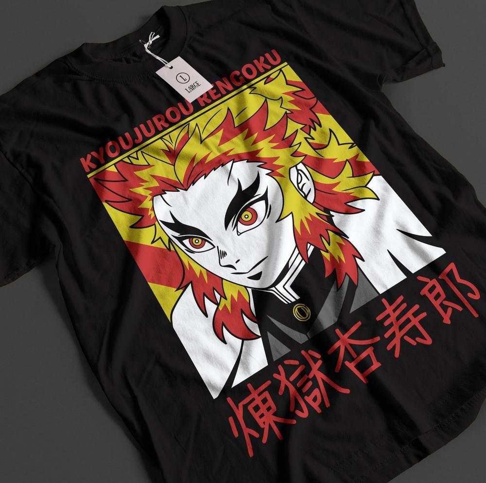 Demon Slayer Shirt Rengoku Kyojuro T-Shirt Tanjiro KNY Anime Akaza Top Muzan Tee