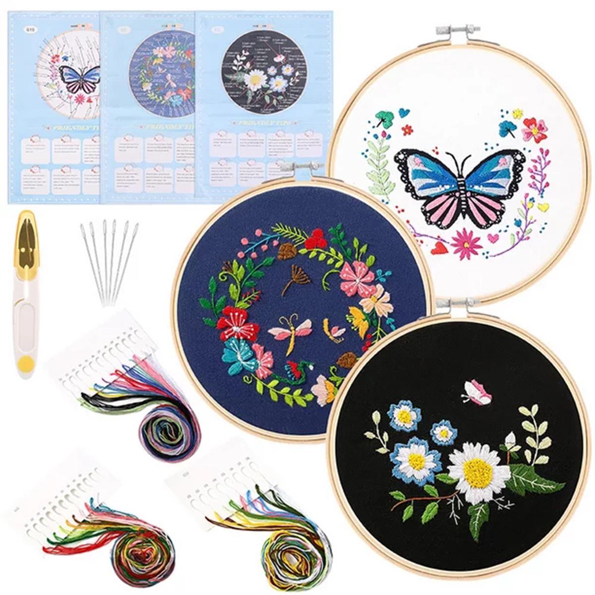DIY Embroidery Kit for Adult Beginners with Pre-Stamped Pattern Embroidered Cloth Thread Hoop and Instructions Christmas Gifts